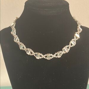 Wedding Bridal Prom Formal Silver and Rhinestone Crystal Choker Necklace